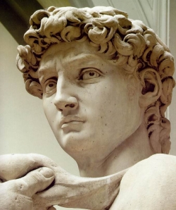 A head shot of Michelangelo's "David"
